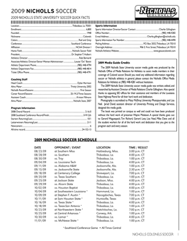 2009 Nicholls Soccer 2009 Nicholls State University Soccer Quick Facts