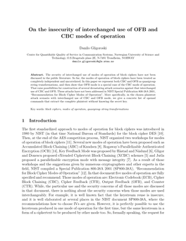 On the Insecurity of Interchanged Use of OFB and CBC Modes of Operation