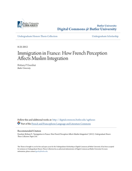 How French Perception Affects Muslim Integration Brittany P