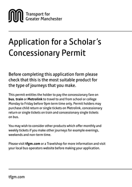 Application for a Scholar's Concessionary Permit