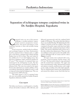 Paediatrica Indonesiana Separation of Ischiopagus Tetrapus Conjoined