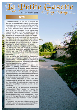 La Petite Gazette N°326, Juillet 2016 Du Pays D’Issigeac… Édito