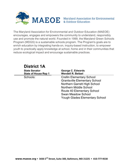 List of Maryland Green Schools by Districts (1A Through 35B)