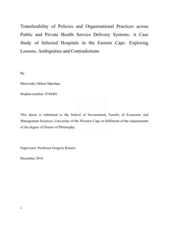 Transferability of Policies and Organisational Practices Across Public and Private Health Service Delivery Systems