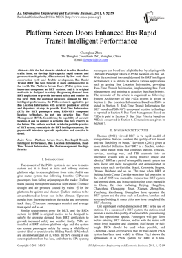 Platform Screen Doors Enhanced Bus Rapid Transit Intelligent Performance