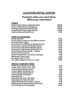 Lactation Retail Center