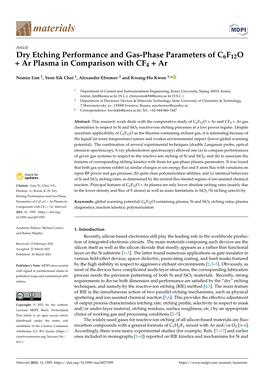 Dry Etching Performance and Gas-Phase Parameters of C6F12O + Ar Plasma in Comparison with CF4 + Ar