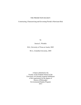 The Prediction Racket: Constructing, Characterizing and Governing Florida’S Hurricane Risk