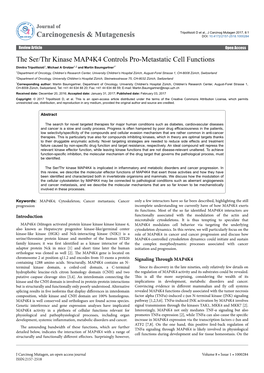 The Ser/Thr Kinase MAP4K4 Controls Pro-Metastatic Cell Functions