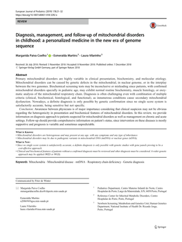 Diagnosis, Management, and Follow-Up of Mitochondrial Disorders in Childhood: a Personalized Medicine in the New Era of Genome Sequence