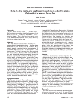 Diets, Feeding Habits, and Trophic Relations of Six Deep-Benthic Skates (Rajidae) in the Western Bering Sea