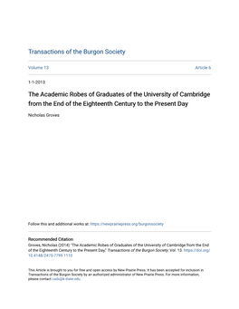 The Academic Robes of Graduates of the University of Cambridge from the End of the Eighteenth Century to the Present Day