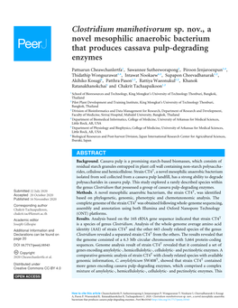 Clostridium Manihotivorum Sp. Nov., a Novel Mesophilic Anaerobic Bacterium That Produces Cassava Pulp-Degrading Enzymes