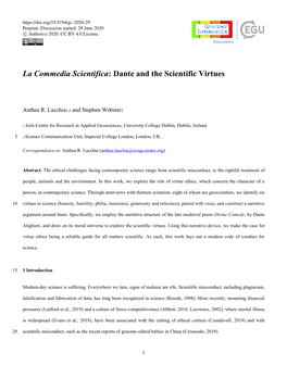 La Commedia Scientifica: Dante and the Scientific Virtues