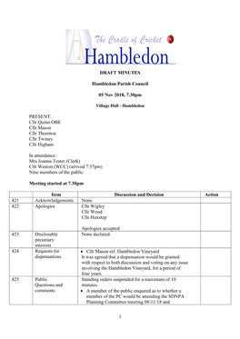 1 DRAFT MINUTES Hambledon Parish Council 05 Nov 2018, 7.30