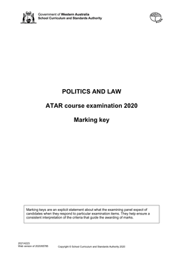 POLITICS and LAW ATAR Course Examination 2020 Marking