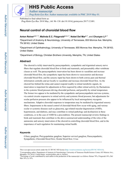 Neural Control of Choroidal Blood Flow