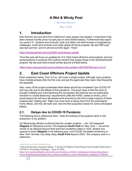 1 a Wet & Windy Post 1. Introduction 2. East Coast Offshore Project Update