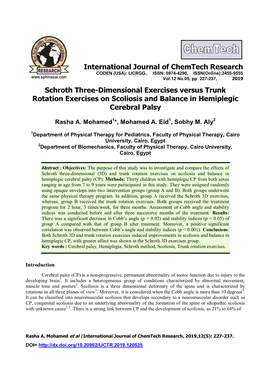 Schroth Three-Dimensional Exercises Versus Trunk Rotation Exercises on Scoliosis and Balance in Hemiplegic Cerebral Palsy