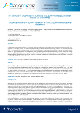 Los Contenidos Educativos Del Olimpismo En El Curriculum Escolar: Percep- Ción De Los Estudiantes