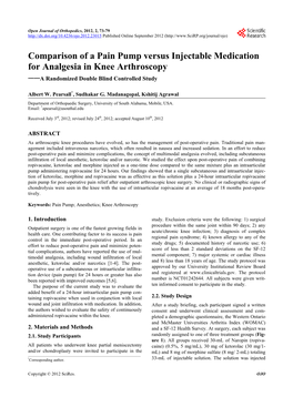 Comparison of a Pain Pump Versus Injectable Medication for Analgesia in Knee Arthroscopy ——A Randomized Double Blind Controlled Study