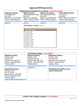 Approved Writing Centres and Exam Writing Locations
