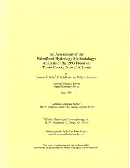 Analysis of the 1993 Flood on Tonto Creek, Central Arizona