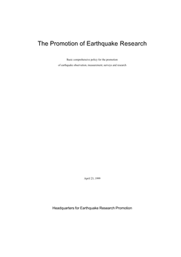 The Promotion of Earthquake Research