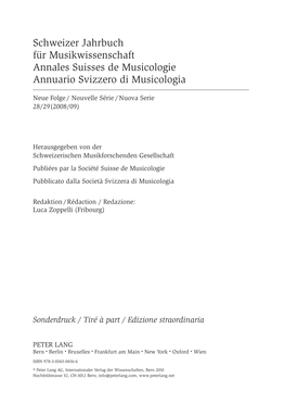 Schweizer Jahrbuch Für Musikwissenschaft Annales Suisses De Musicologie Annuario Svizzero Di Musicologia