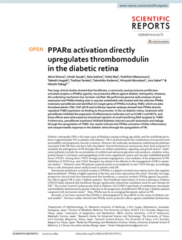 Pparα Activation Directly Upregulates Thrombomodulin in the Diabetic Retina