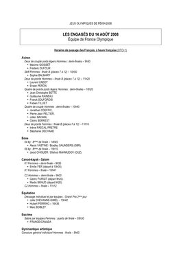 LES ENGAGÉS DU 14 AOÛT 2008 Équipe De France Olympique