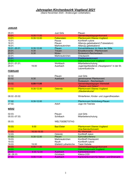 Jahresplan Kirchenbezirk Vogtland 2021 (Stand November 2020 - Änderungen Vorbehalten)