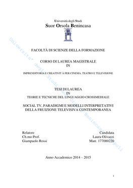 Universita' Degli Studi Suor Orsola Benincasa − Napoli