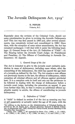 The Juvenile Delinquents Act, 192-9