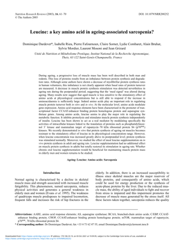 Leucine: a Key Amino Acid in Ageing-Associated Sarcopenia?