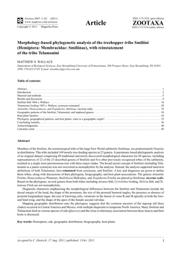 Morphology-Based Phylogenetic Analysis of the Treehopper Tribe Smiliini (Hemiptera: Membracidae: Smiliinae), with Reinstatement of the Tribe Telamonini