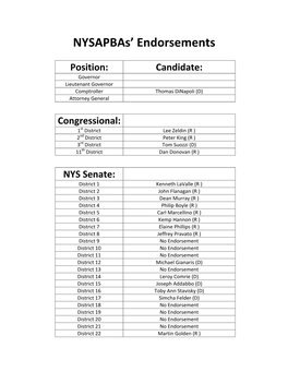 Nysapbas' Endorsements