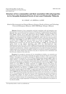 Structure of Tree Communities and Their Association with Soil Properties in Two Fan-Palm Dominated Forests of East Coast Peninsular Malaysia