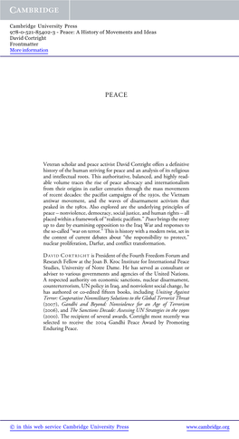 Veteran Scholar and Peace Activist David Cortright Offers a Definitive History of the Human Striving for Peace and an Analysis of Its Religious and Intellectual Roots