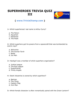 Superheroes Trivia Quiz Iii