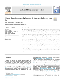 Collapse of Passive Margins by Lithospheric Damage and Plunging Grain Size ∗ Elvira Mulyukova , David Bercovici