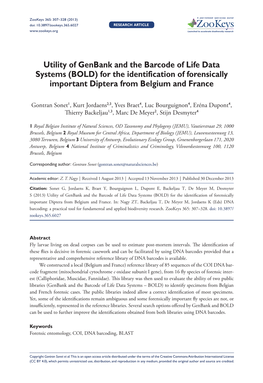 For the Identification of Forensically Important Diptera from Belgium and France