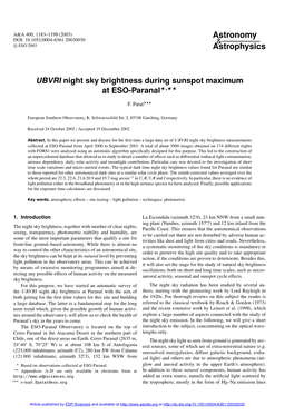 UBVRI Night Sky Brightness During Sunspot Maximum at ESO-Paranal�,