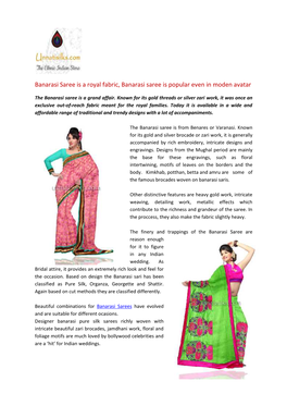 Banarasi Saree Is a Royal Fabric, Banara E Is a Royal Fabric, Banarasi