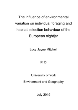 The Influence of Environmental Variation on Individual Foraging and Habitat Selection Behaviour of the European Nightjar