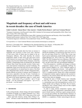 Magnitude and Frequency of Heat and Cold Waves in Recent Decades: the Case of South America