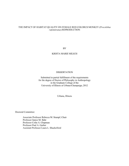 THE IMPACT of HABITAT QUALITY on FEMALE RED COLOBUS MONKEY (Procolobus Rufomitratus ) REPRODUCTION