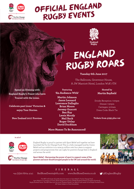ENGLAND RUGBY ROARS Tuesday 6Th June 2017