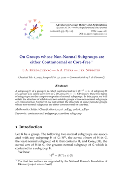 On Groups Whose Non-Normal Subgroups Are Either Contranormal Or Core-Free * 1 Introduction