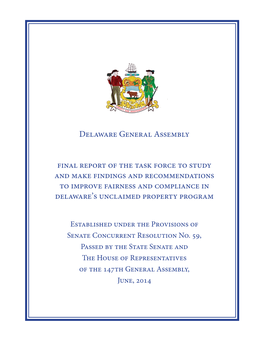 Delaware General Assembly Final Report of the Task Force to Study And